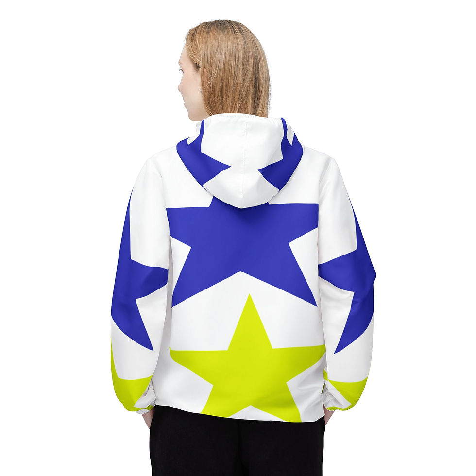 Thumbnail: Star Pop Windbreaker Jacket — Bold Blue & Neon Yellow All-Over Print