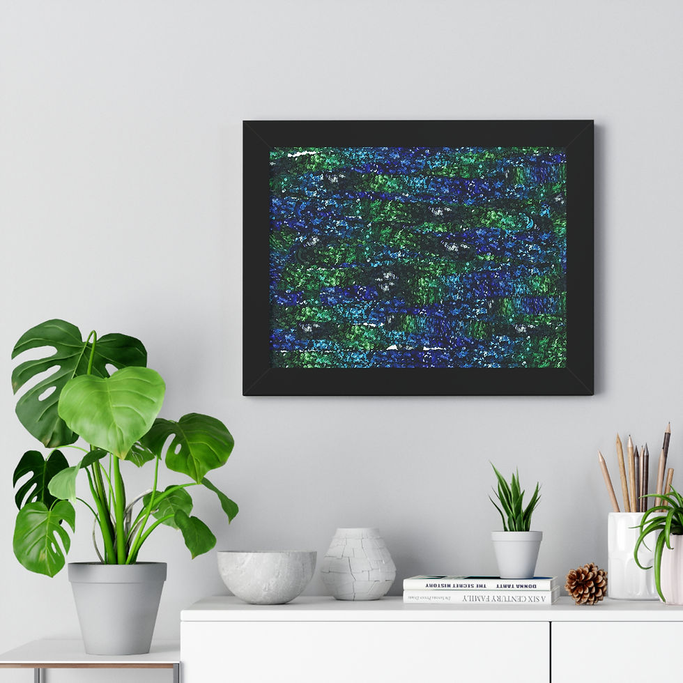 Thumbnail: Framed Horizontal Poster — Abstract Ocean Blue & Green Texture Wall Art