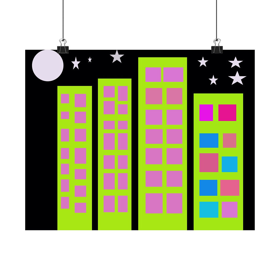 Thumbnail: Neon Cityscape Matte Horizontal Poster — Night Skyline Art Print