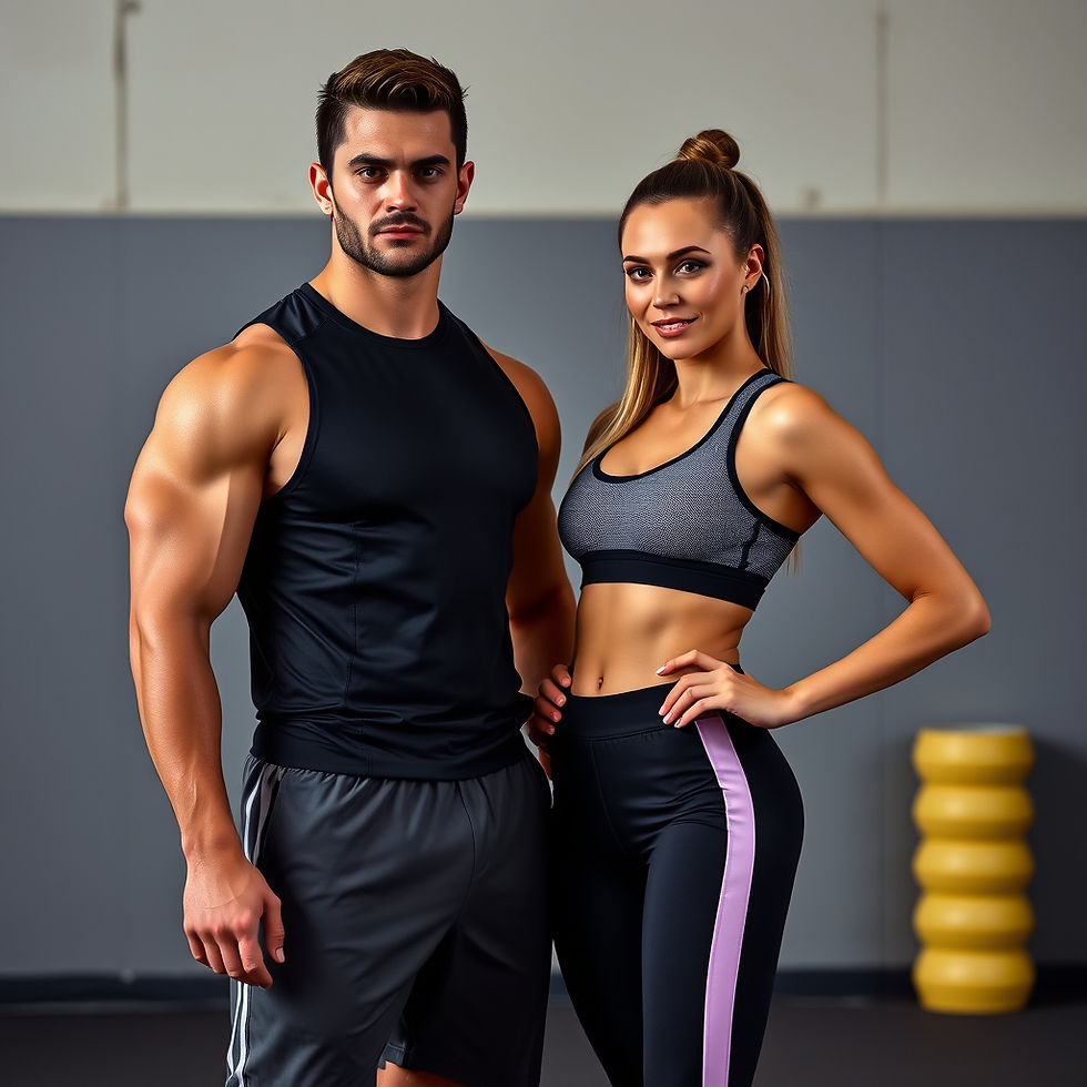 Male and Female fitness models standing next to each other dressed in track outfits.jpg