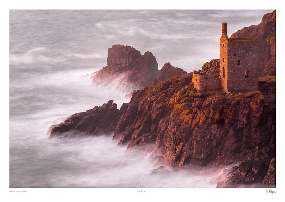 Thumbnail: Limited edition giclée landscape print of the Botallack Crown Mines engine house at sunset Cornwall by Will Gray