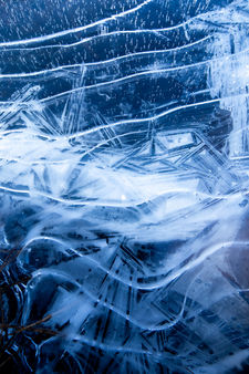 Patterns in blue ice in a loch on Rannoch Moor