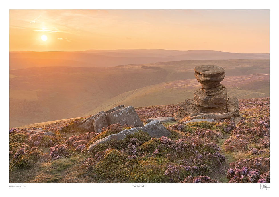 Thumbnail: Limited edition fine art print of The Salt Cellar rock formation at sunrise on Derwent Edge by Will Gray