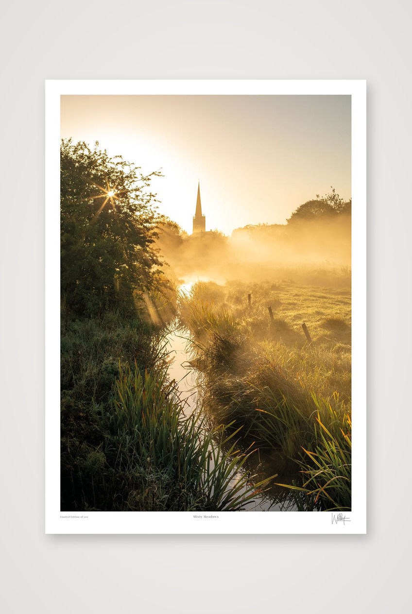 Thumbnail: Limited edition fine art landscape print of a misty sunrise over Burford water meadows in the Cotswolds by Will Gray