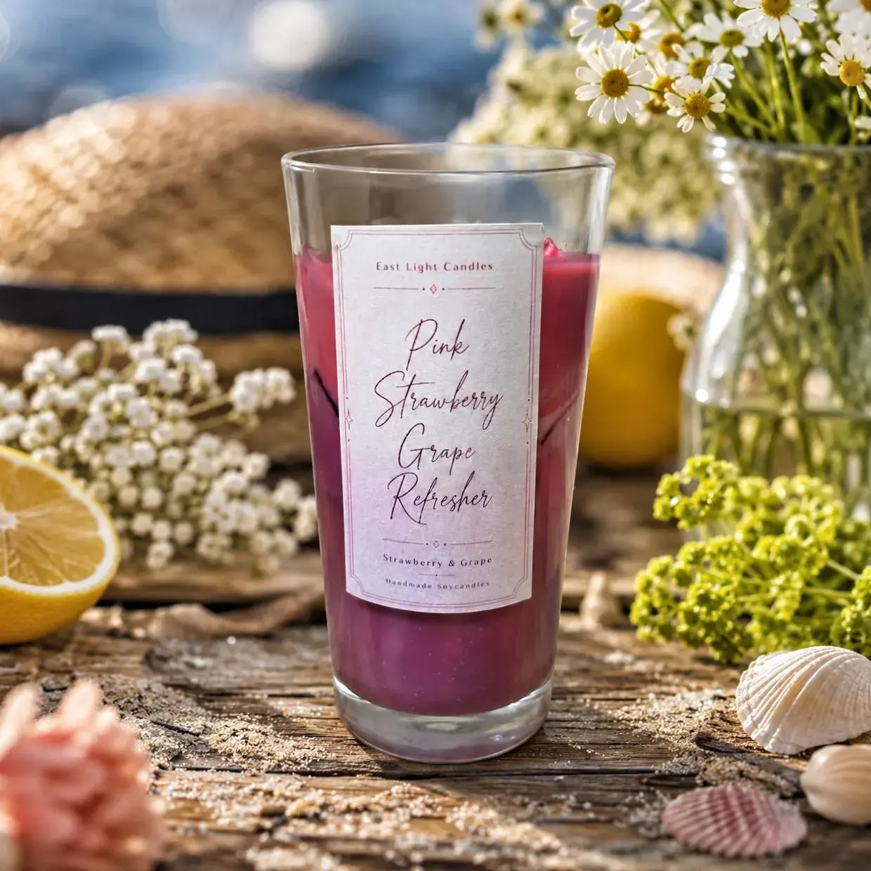 Pink Strawberry Grape Refresher Duftkerze – Sommerliche Sojawachs Kerze