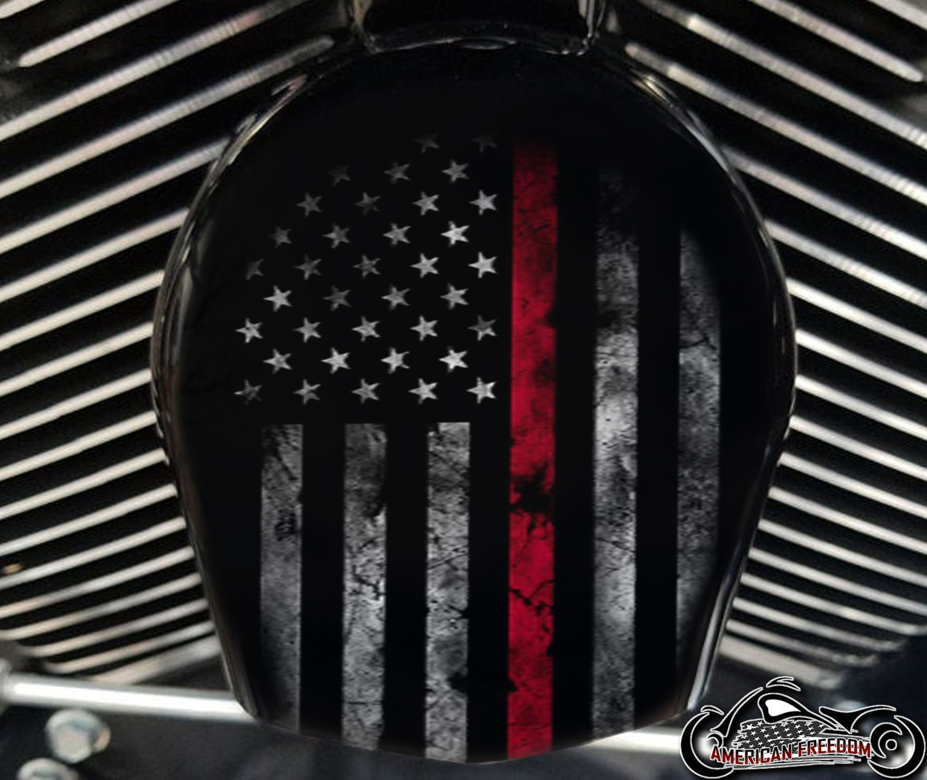 Thin Red Line Firefighter Flag design on a Harley Davidson Horn Cover