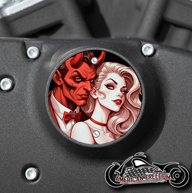 Thumbnail: The Devil's Lady design on a Harley Davidson 2 Hole Vertical EVO Timing Cover