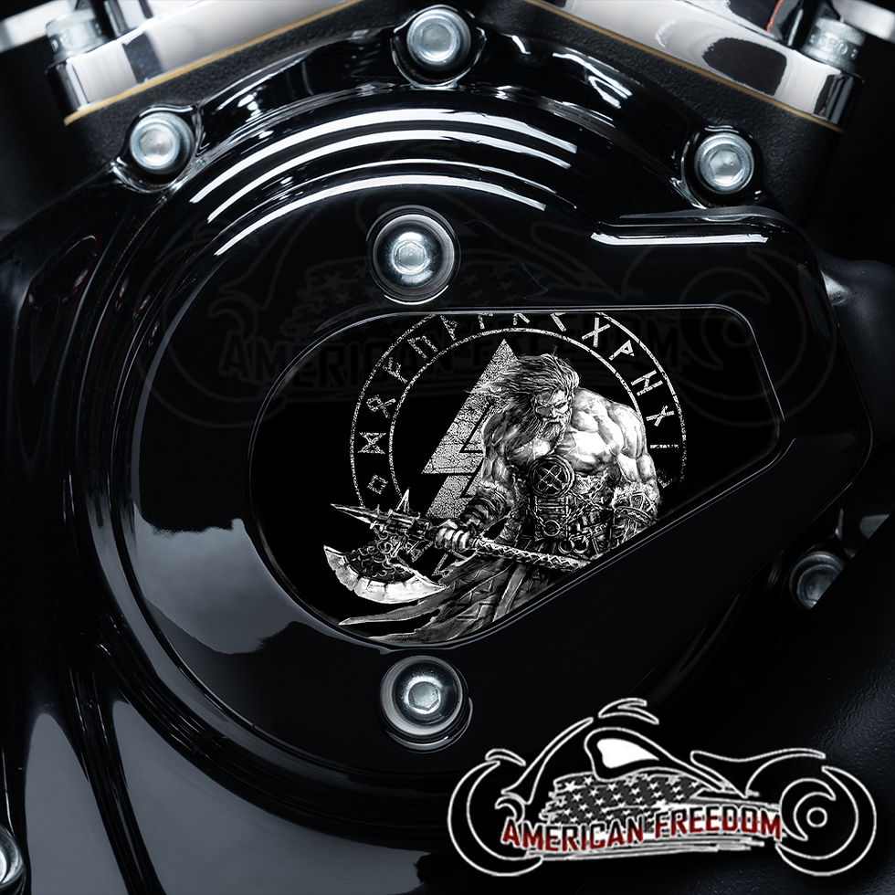 Thumbnail: Viking Valknut design on a Harley Davidson VVT Timing Medallion