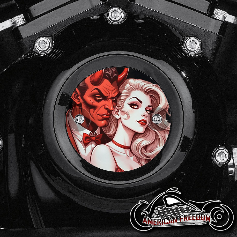The Devil's Lady design on a Harley Davidson 2 Hole Milwaukee 8 Timing Cover