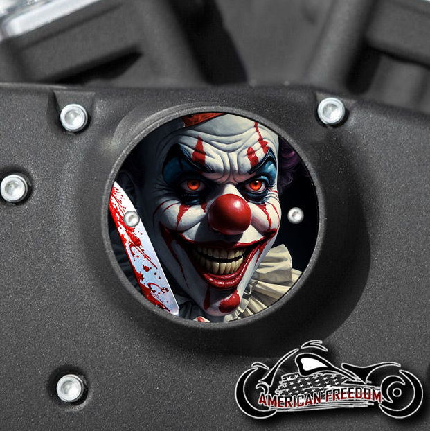Thumbnail: Clown With Knife design on a Harley Davidson 2 Hole Horizontal Sportster Timing Cover