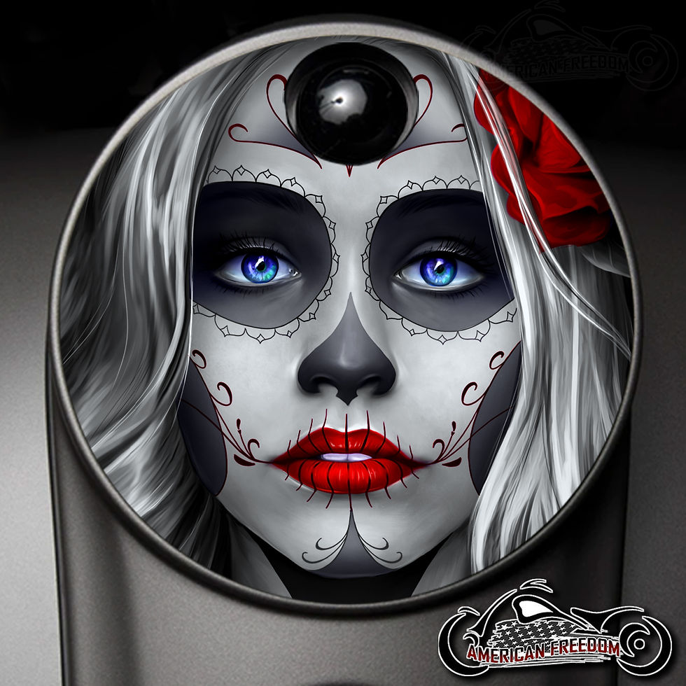 Thumbnail: Day of the Dead Sugar Skull Red design on a Harley Davidson Center Console Latch Fuel Door Cover