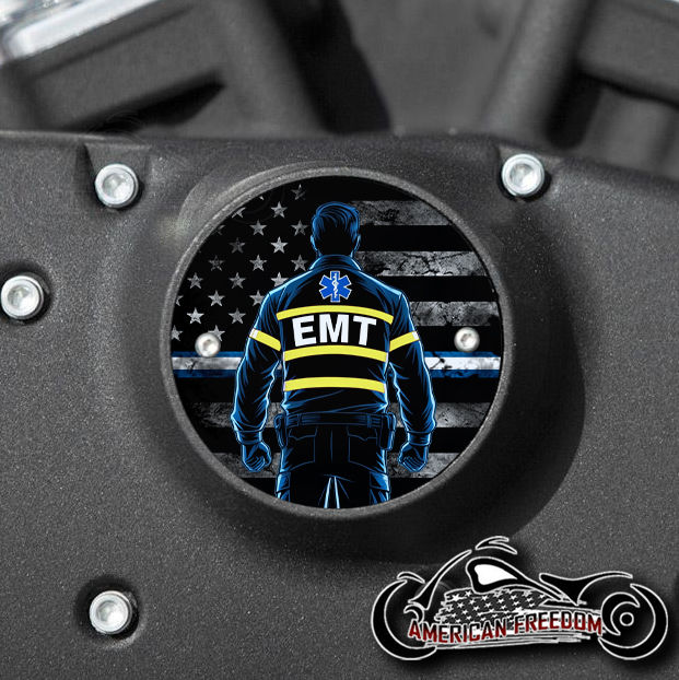 Thumbnail: EMT Flag design on a Harley Davidson 2 Hole Horizontal Sportster Timing Cover