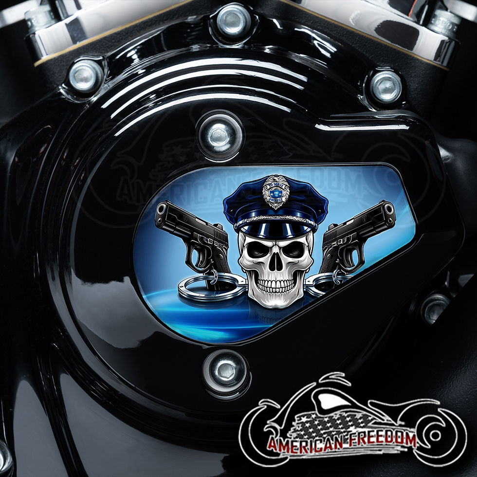Thumbnail: Police Skull design on a Harley Davidson VVT Timing Medallion