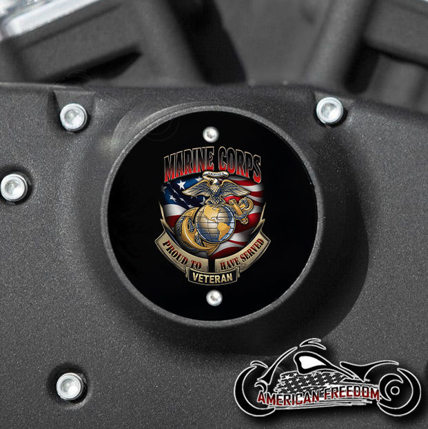 Thumbnail: Marine Corps Veteran design on a Harley Davidson 2 Hole Vertical EVO Timing Cover