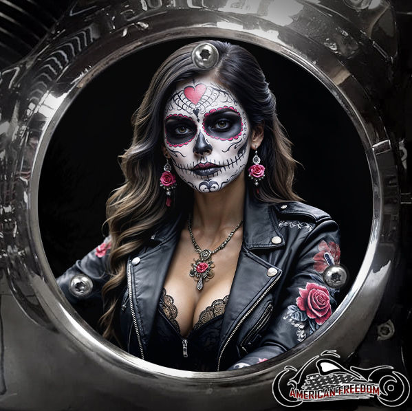 Thumbnail: Biker Day of the Dead design on a Harley Davidson 3 Hole Big Twin EVO Derby
