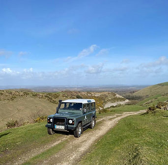 Purbeck Safari Land Rover on off-road track high in Purbeck Hills