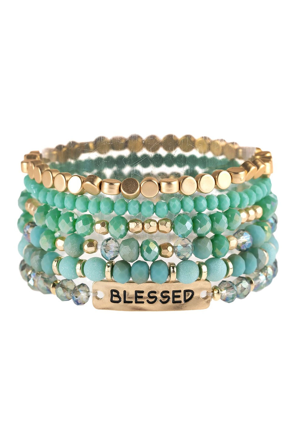 Thumbnail: "Blessed" Charm Mixed Beads Bracelet