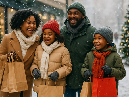 A family out Christmas shopping