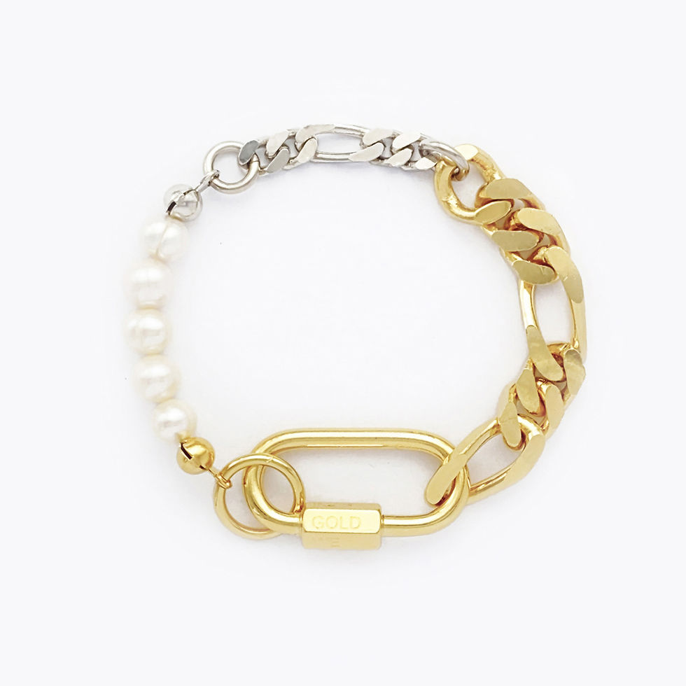 BRACELET - THIN/BOLD FIGARO / PEARLS 1 - GOLD