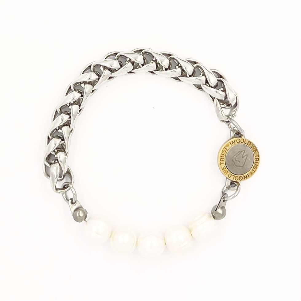 BRACELET ROUND CHAIN PEARLS " LOGO CLASP " - PALLA