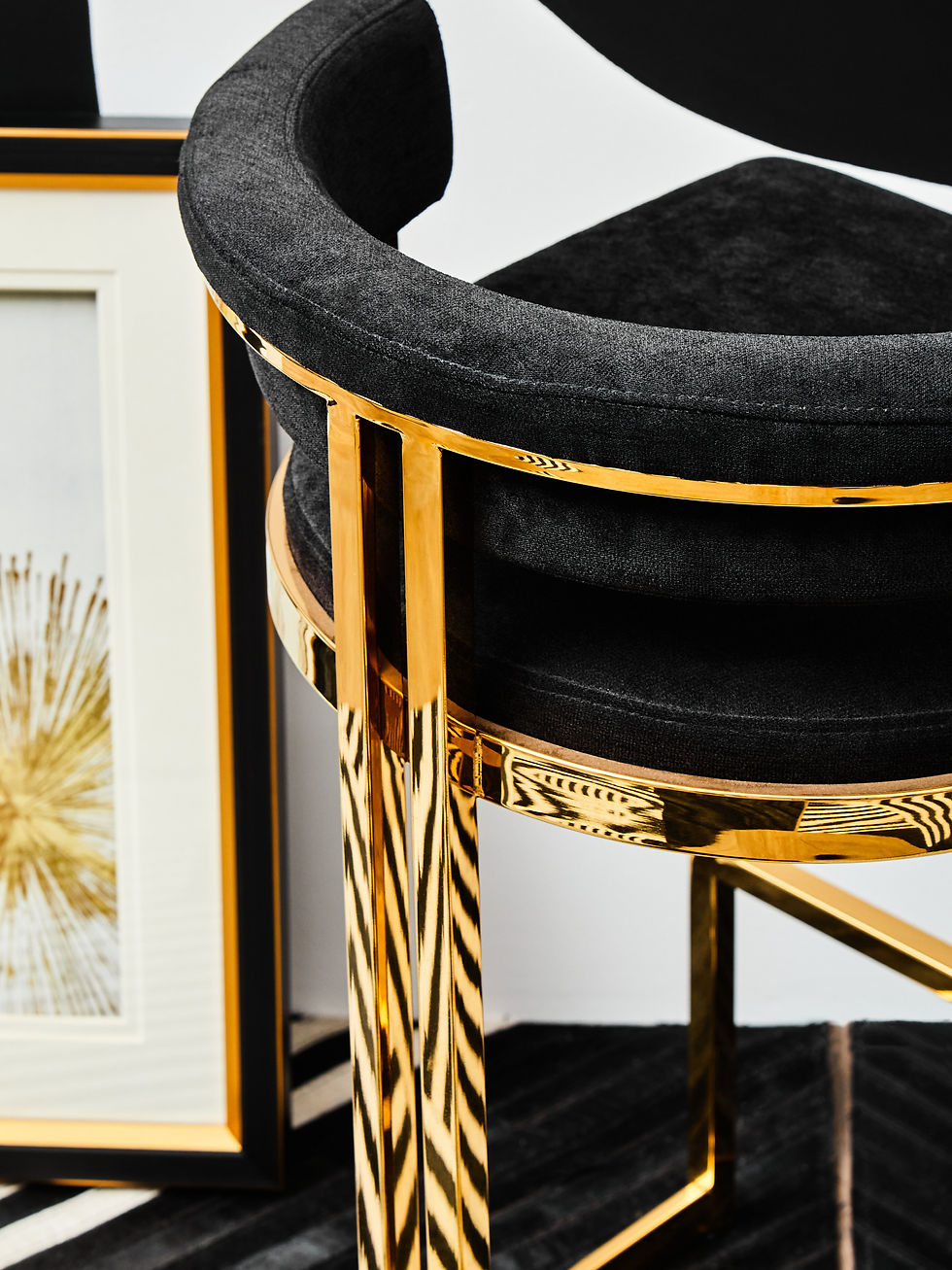 Thumbnail: Paramount Black Velvet And Gold Bar Stool