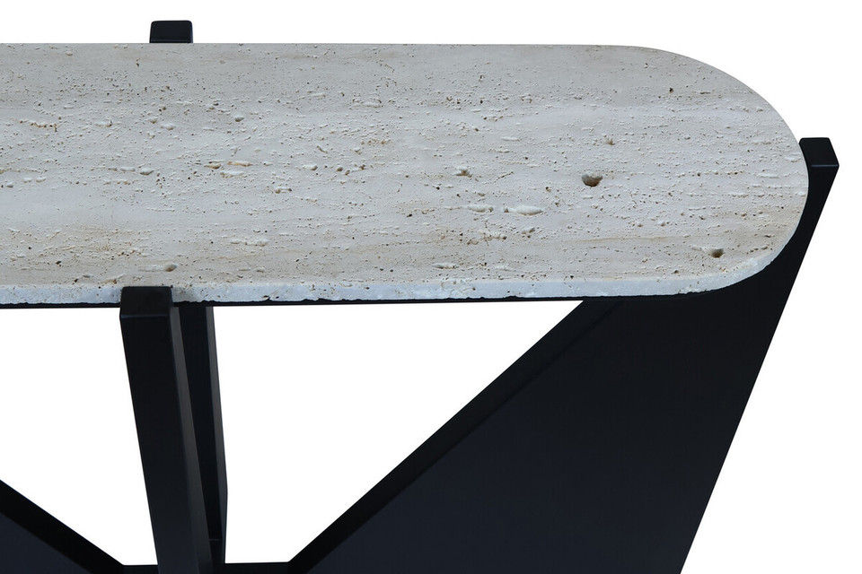 Thumbnail: Winton Travertine Top Console Table With Black Acacia Wood Frame