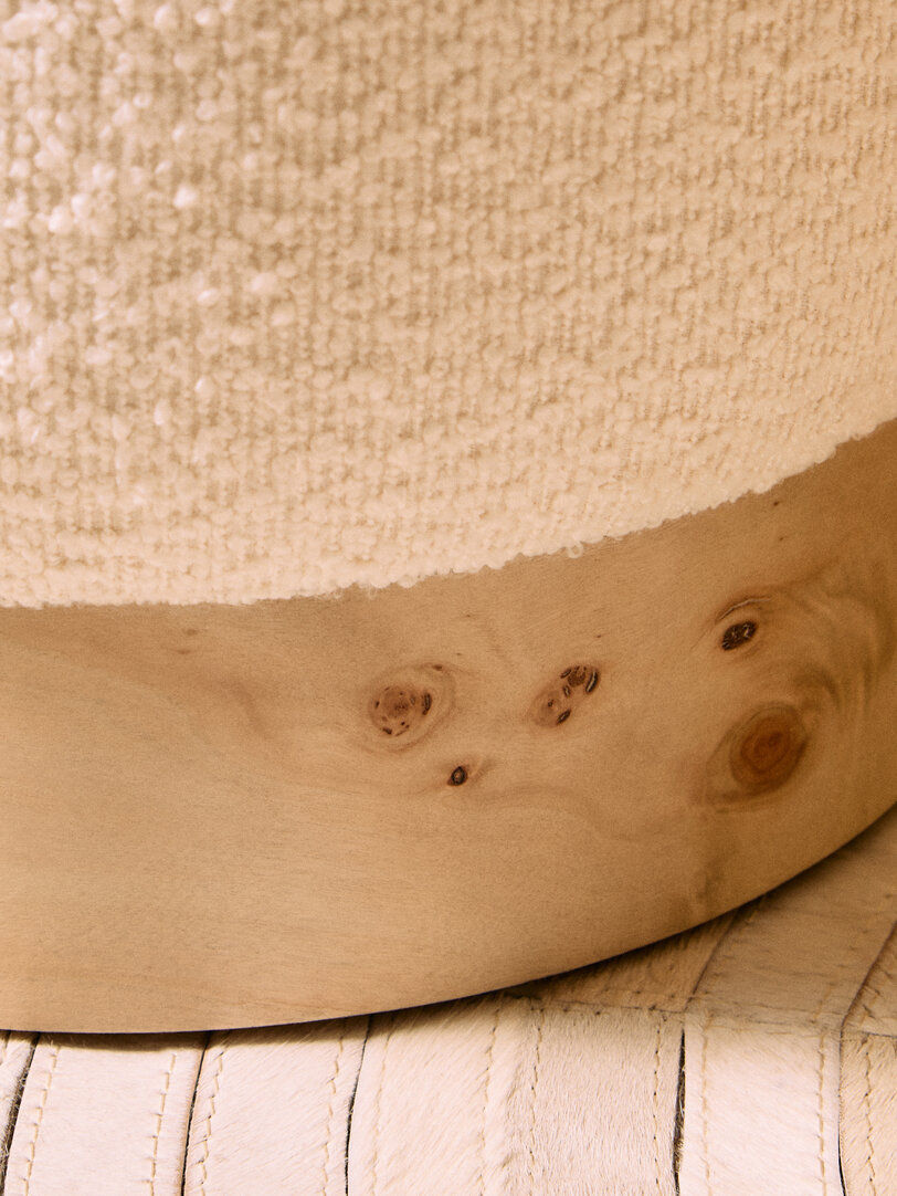 Thumbnail: Lana Burl Wood And Cream Boucle Round Stool