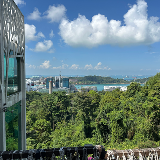 view of sentosa island from mount faber entrance to cable car building singapore