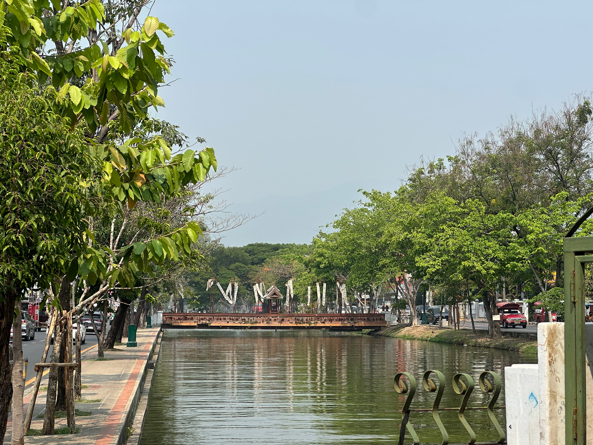 bridge over old city moat in chiang mai thailand