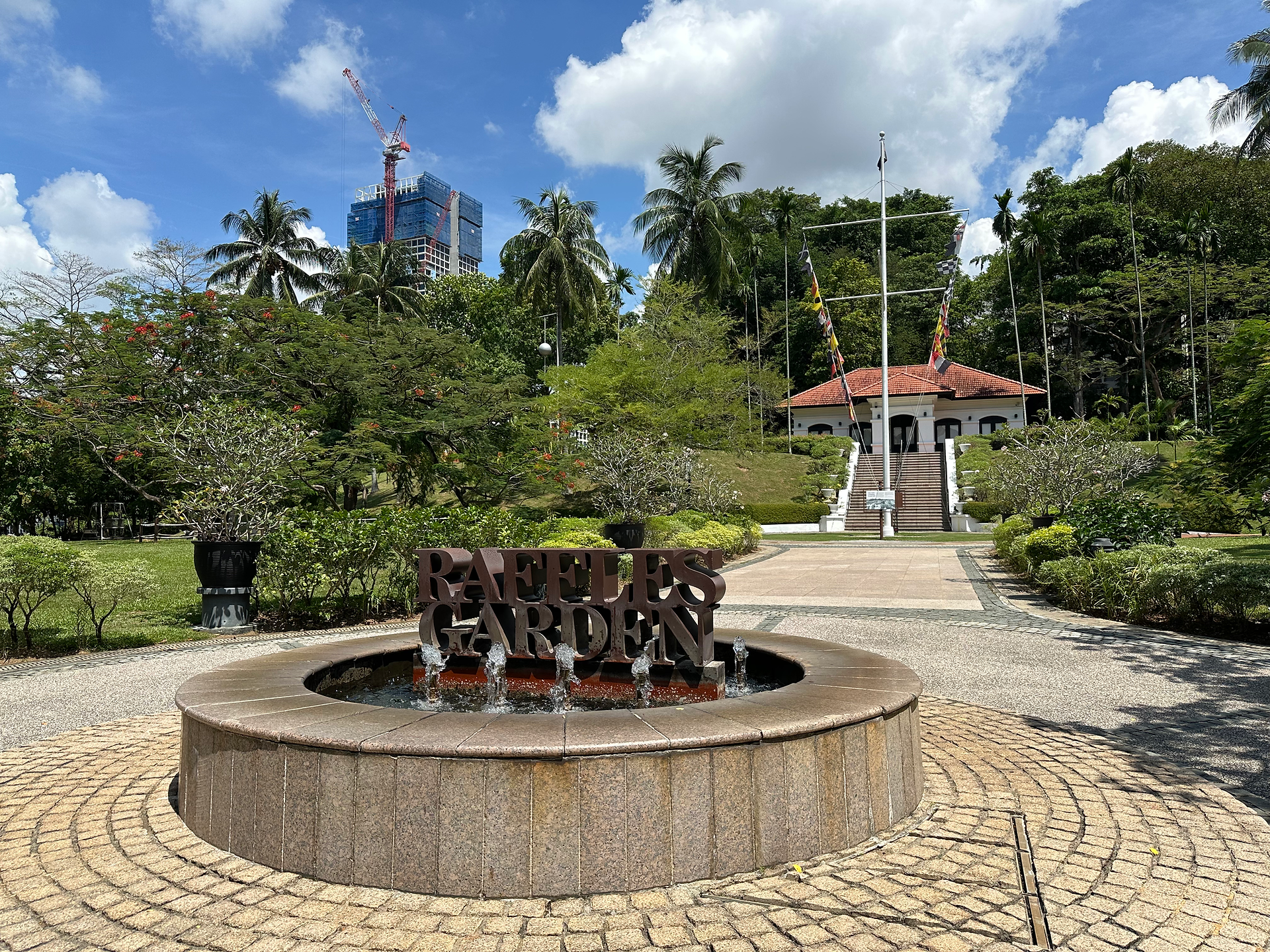 raffles garden fountain in fort canning park singapore