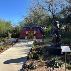 monkey statue in fridas garden in the tucson botanical garden