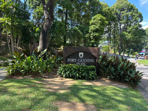 sign at dhoby ghaut entrance to fort canning park in singapore