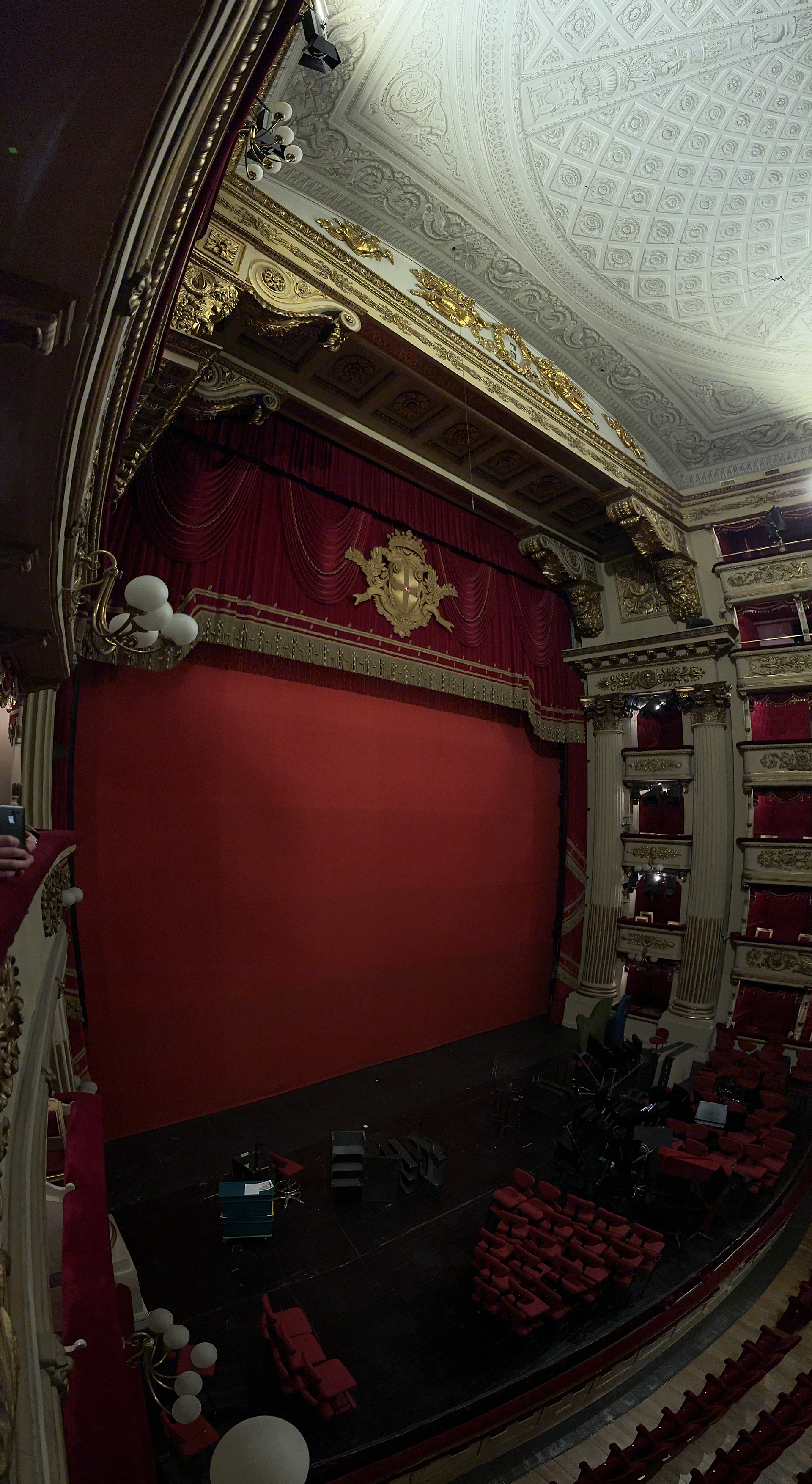 view of the stage from a box inside la scala theater milan italy