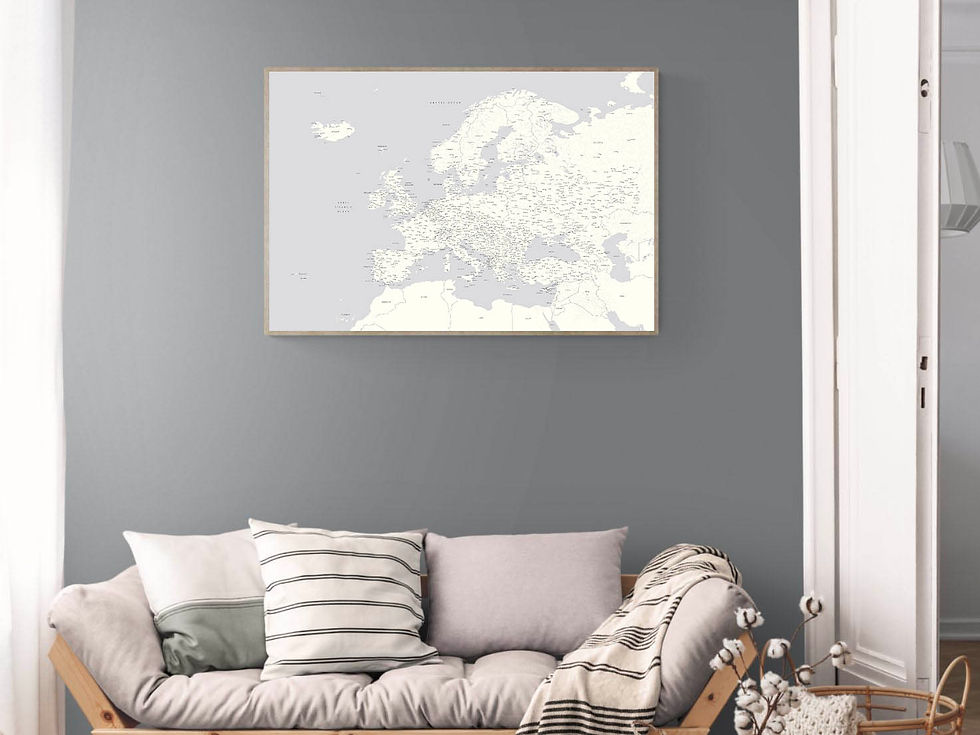 Miniatiūra: Šviesiai pilkas europos žemėlapis ant drobės