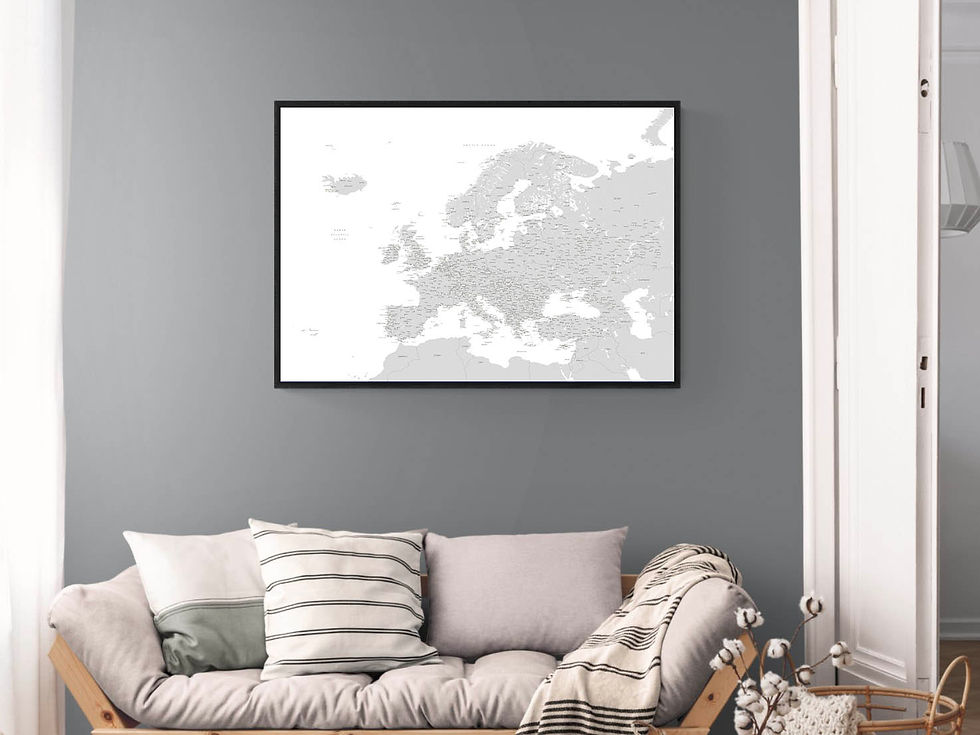 Miniatiūra: Pilkas/baltas europos žemėlapis ant drobės