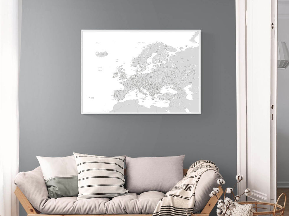 Miniatiūra: Pilkas/baltas europos žemėlapis ant drobės