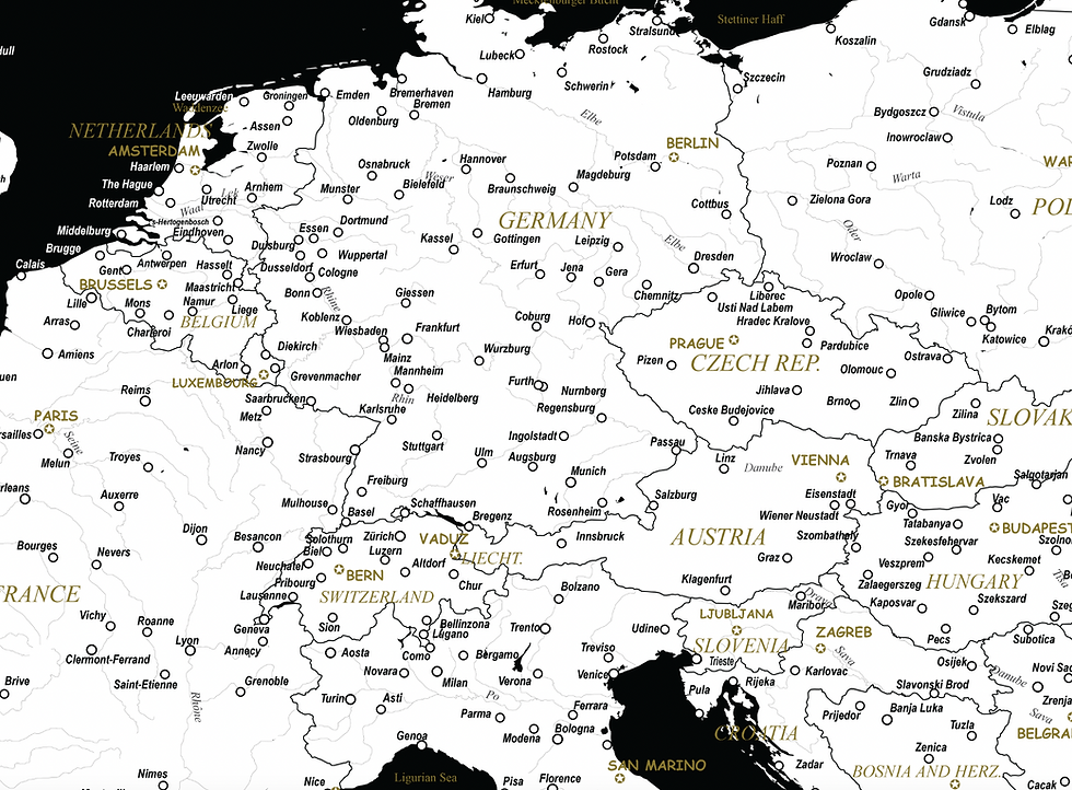 Miniatiūra: Baltas/juodas europos žemėlapis ant drobės