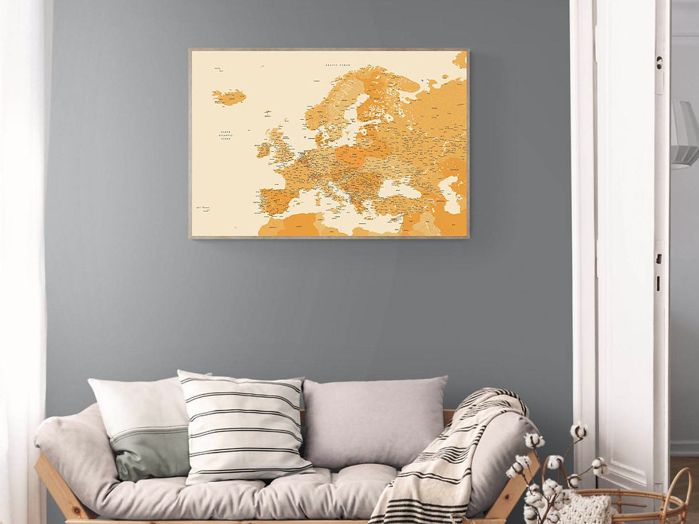 Miniatiūra: Šviesiai rudas europos žemėlapis ant drobės