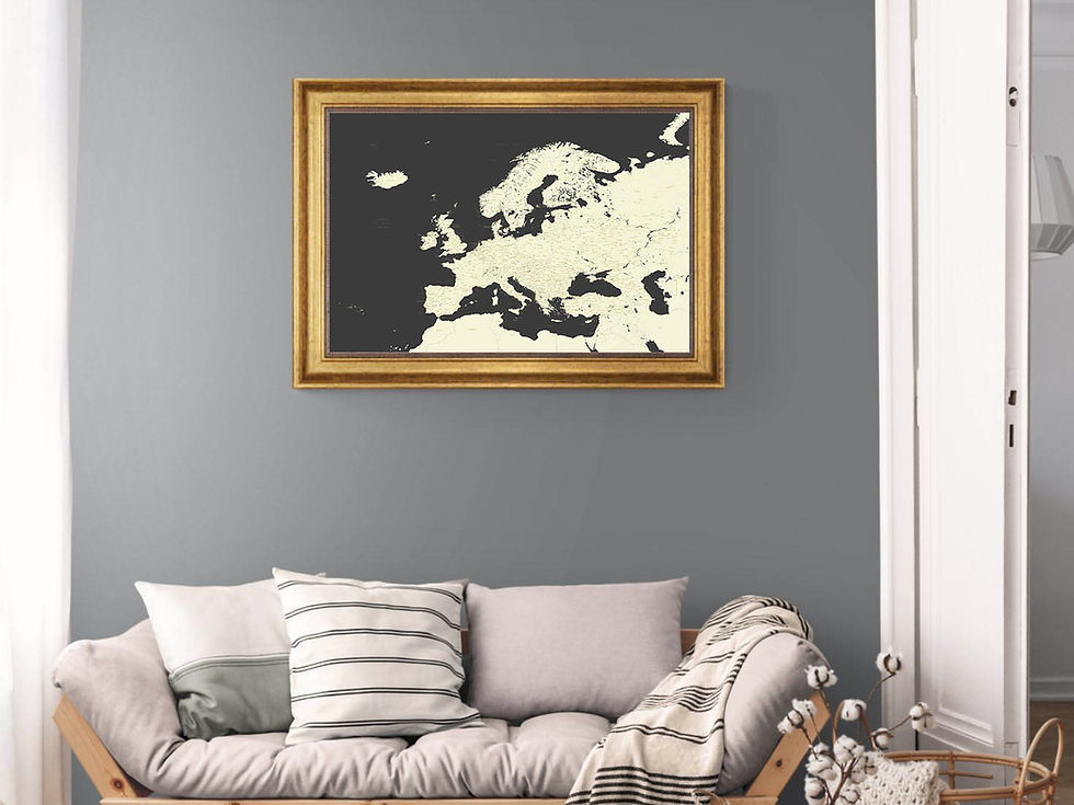 Miniatiūra: Tamsiai pilkas europos žemėlapis ant drobės