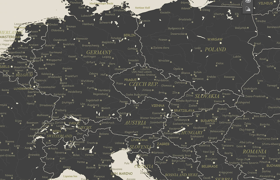 Miniatiūra: Gelsvas/tamsus europos žemėlapis