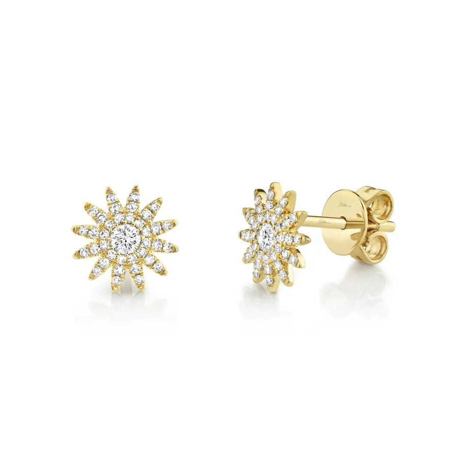 yellow gold and diamond starburst stud earring