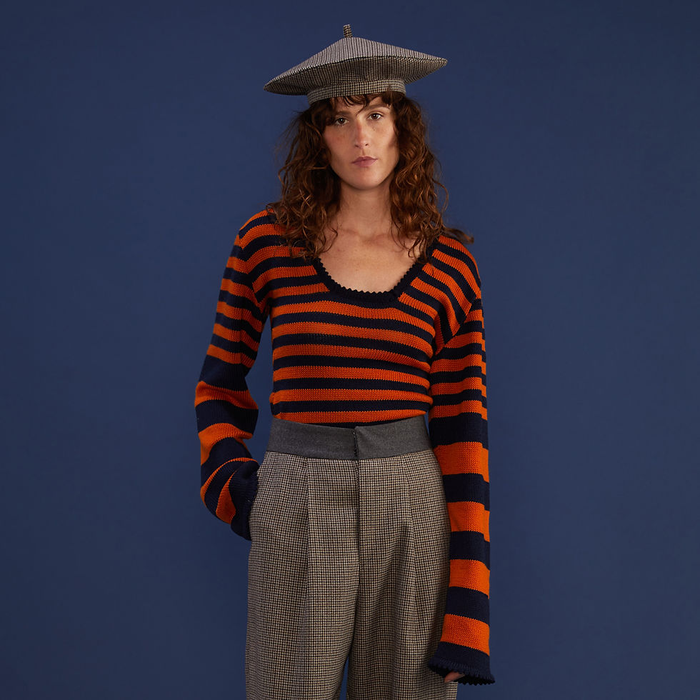 Miniature : LE PULL RAYÉ ENCOLURE TRAPÈZE EN LAINE DE MÉRINOS ORANGE/MARINE