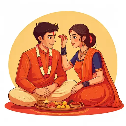 sister applying tilak on brother's forehead, on bhai dooj