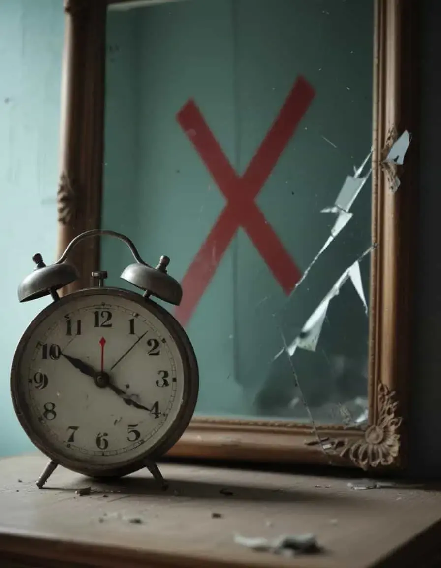 stopped clock and broken mirror