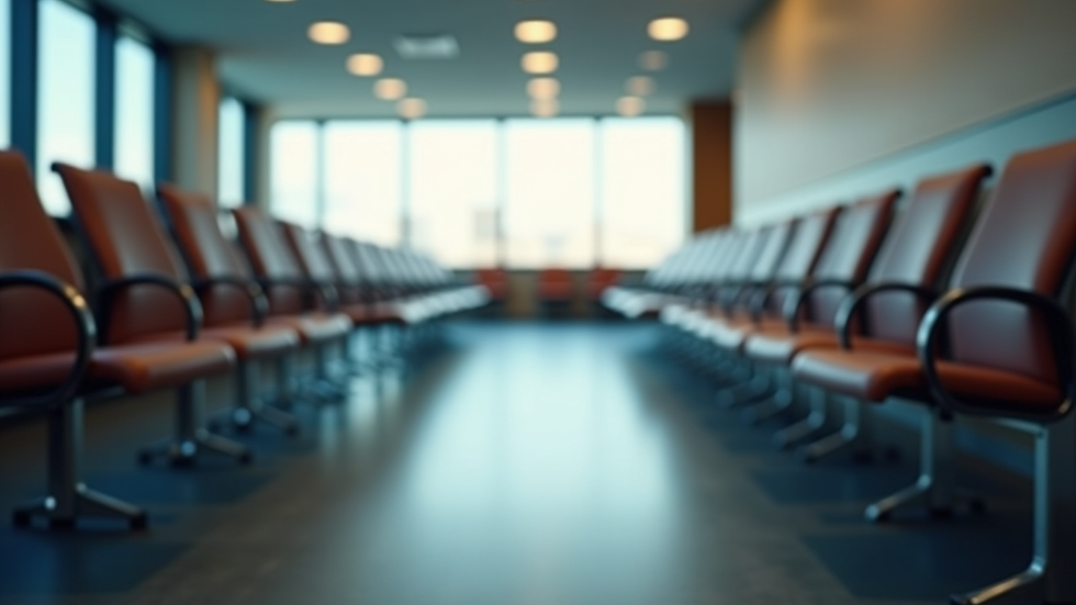 Close-up view of a quiet waiting room with chairs and soft lighting