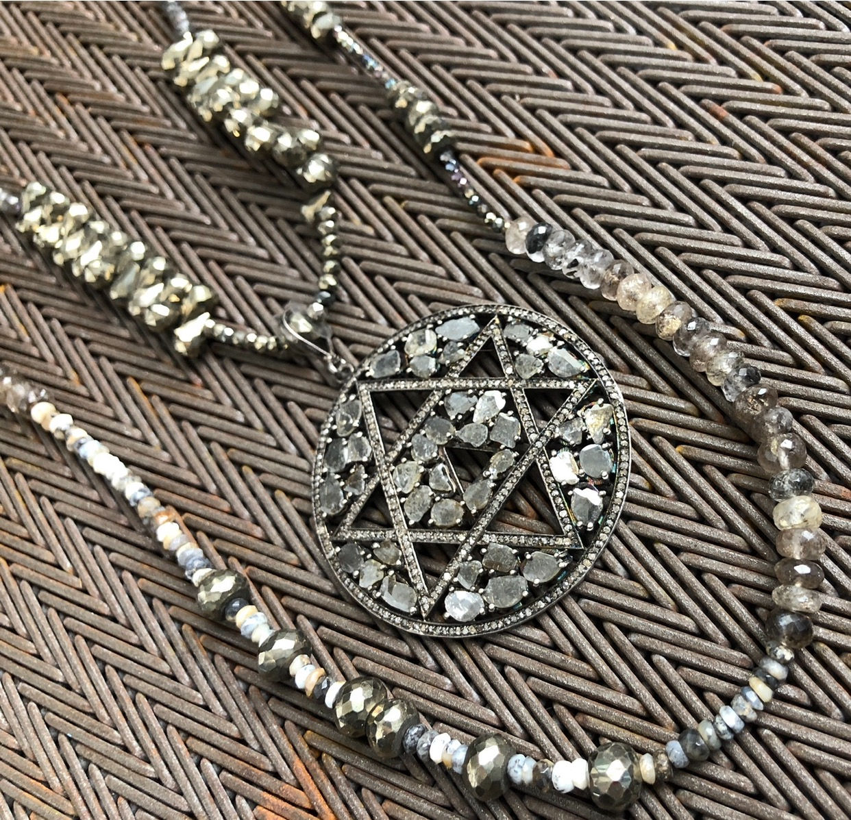 Rose city diamonds, diamonds, pyrite, agate double wrap necklace