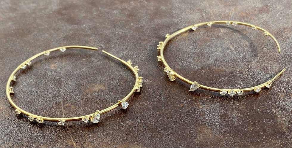 Thumbnail: Diamond Hoop 14kt gold earrings