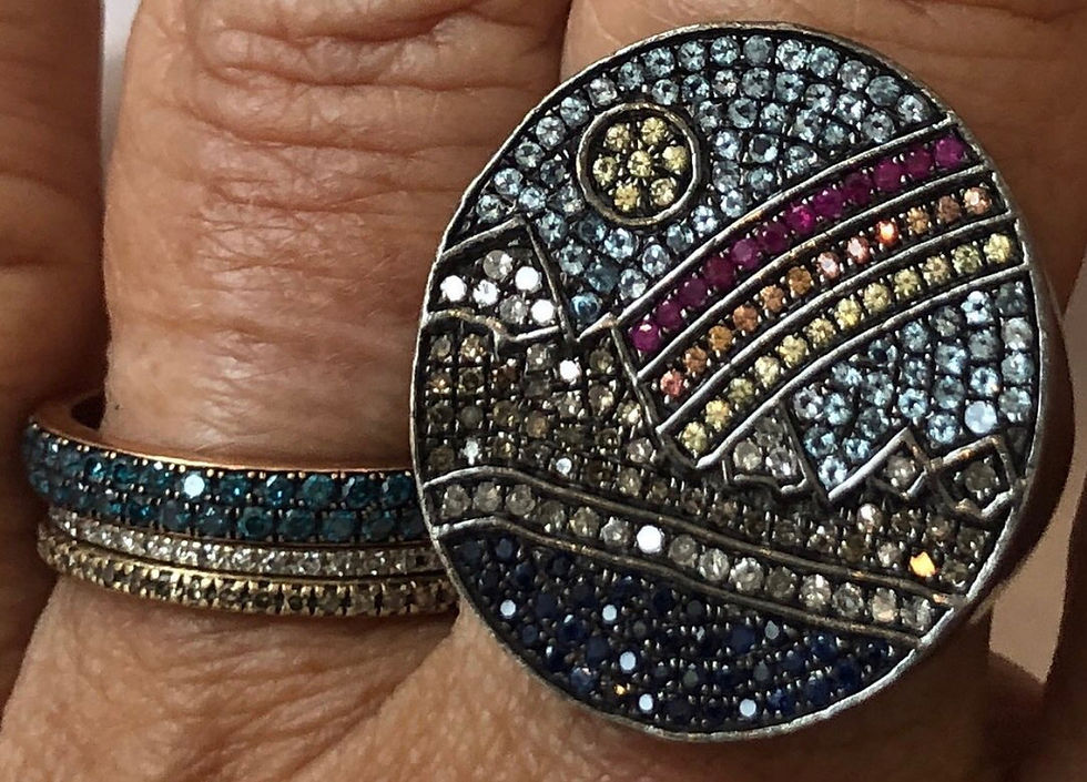 Thumbnail: Picture ring - diamonds, multi colored sapphires, silver