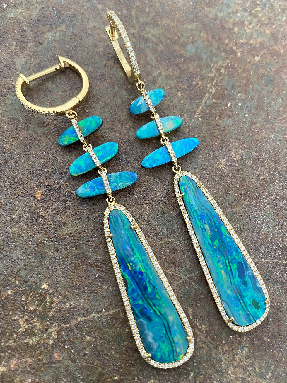 Opal & Diamond 14kt gold earrings