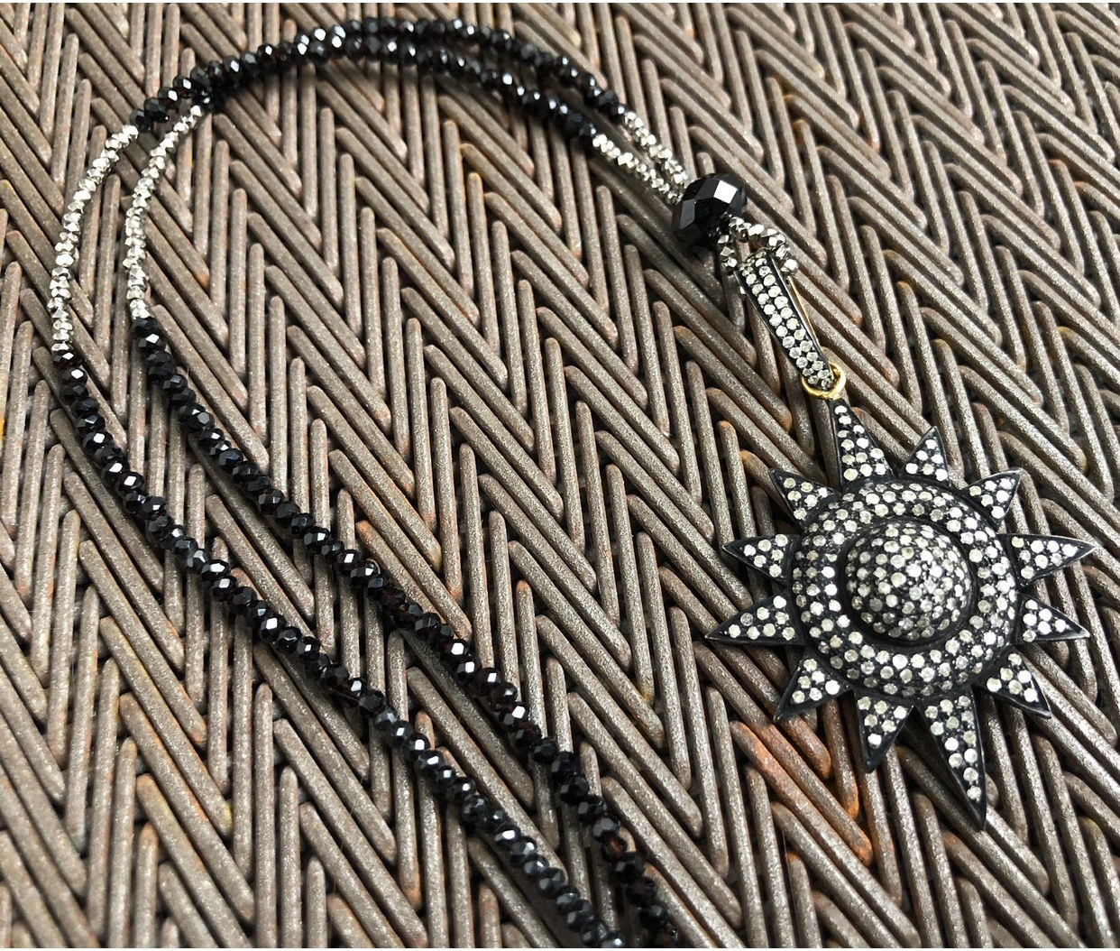 STAR with diamonds & silver jet pyrite necklace